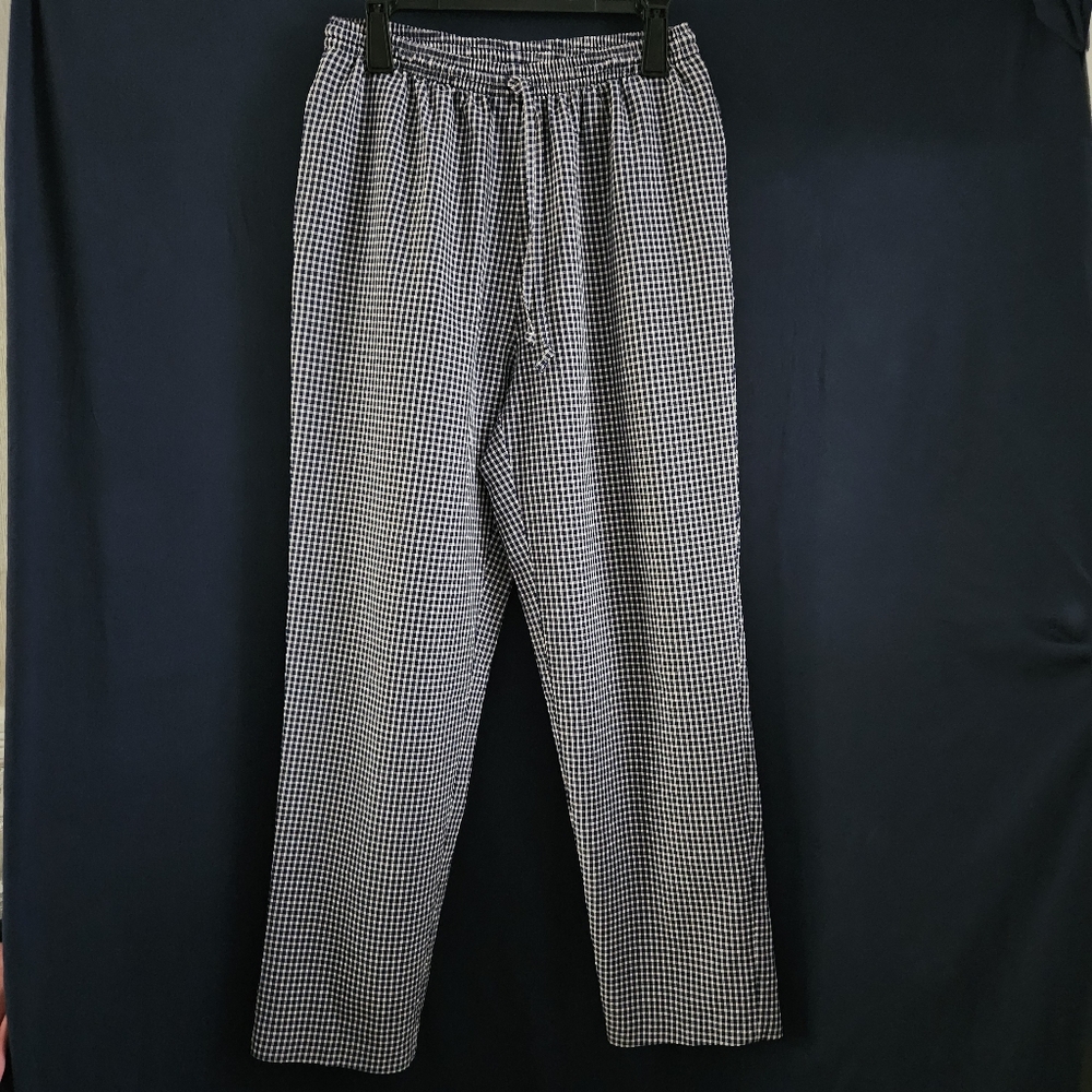 Womens Gingham Print Pull On Pants Blue and White‎